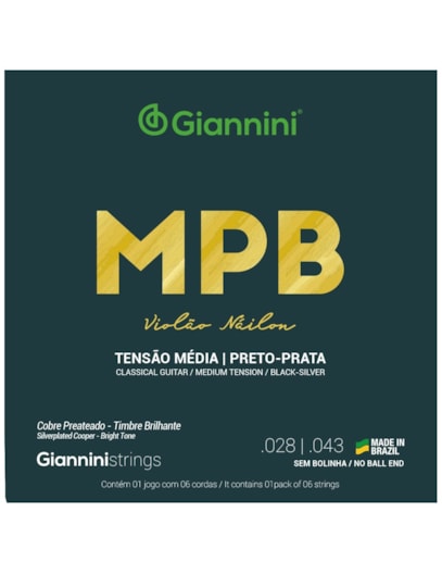 ENCORDOAMENTO GIANNINI VIOLÃO NY MPB PRETO/PRATA GENWBS 5931