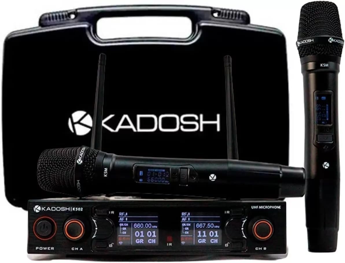 Microfone Duplo Sem Fio Kadosh K502-M Preto Recarregável