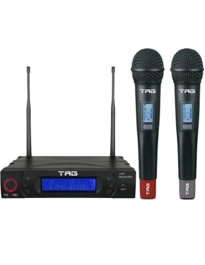 MICROFONE S/ FIO TAGIMA TG-8802 C/ FREQ VARIÁVEL DIG UHF C/ 2 BASTOES