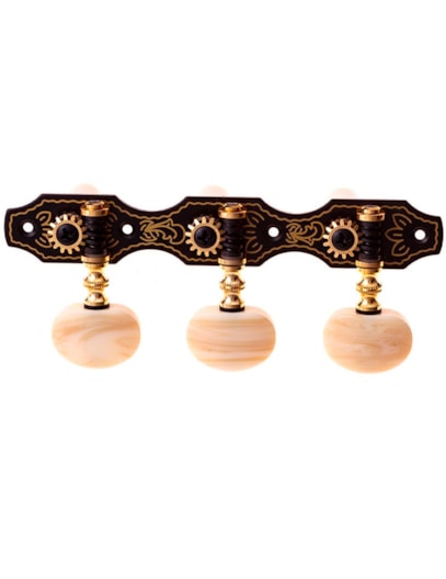 TARRAXA PARA VIOLÃO NYLON ROZINI RA207GKPG P14I PINO GROSSO PRETA C/ DETALHES DOURADOS BOTÃO CLARO